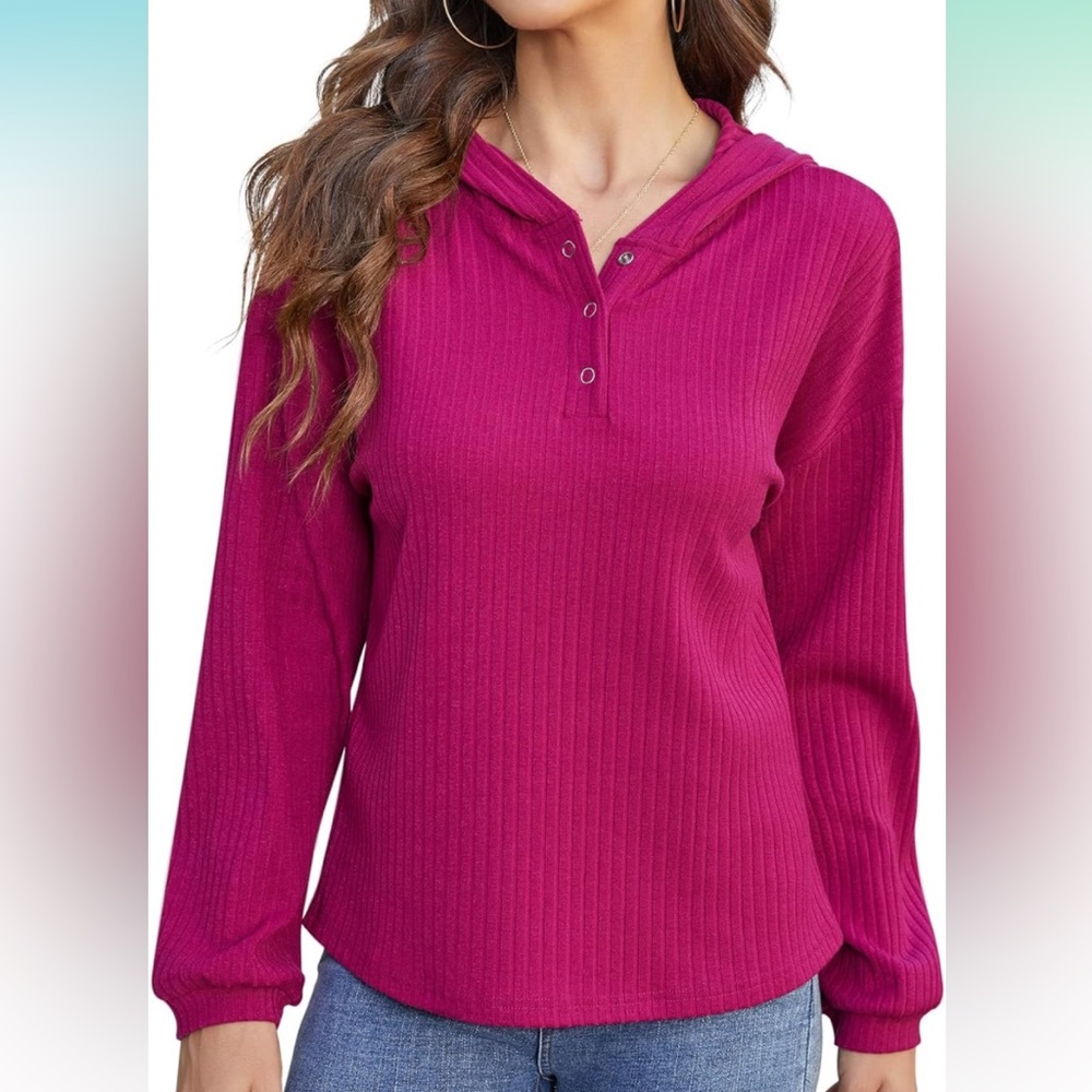 Kojooin women’s size medium rose red ribbed long sleeve top NWT